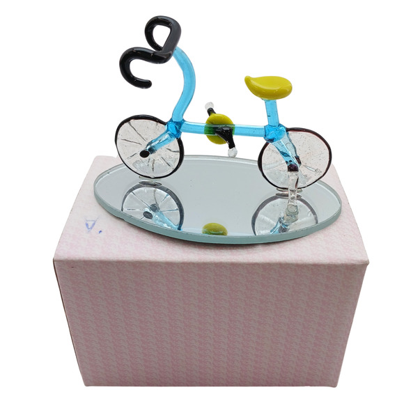 WAMANA Hand Blown Art Glass Bicycle Figurine Ornament w/ Mirror Base Lot of 4 - Picture 3 of 8